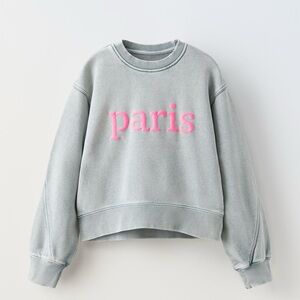 ZARA NWT  Sweatshirt with Pink 'Paris' Embroidery size 11-12 Girls tween